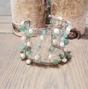 NWOT Nina Nguyen Patinum, Emerald & Pearl Cuff